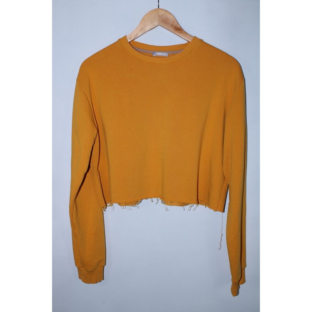 12Storeez Women's Medium Mustard Yellow Long Sleeve Cut Hem Sweatshirt‎